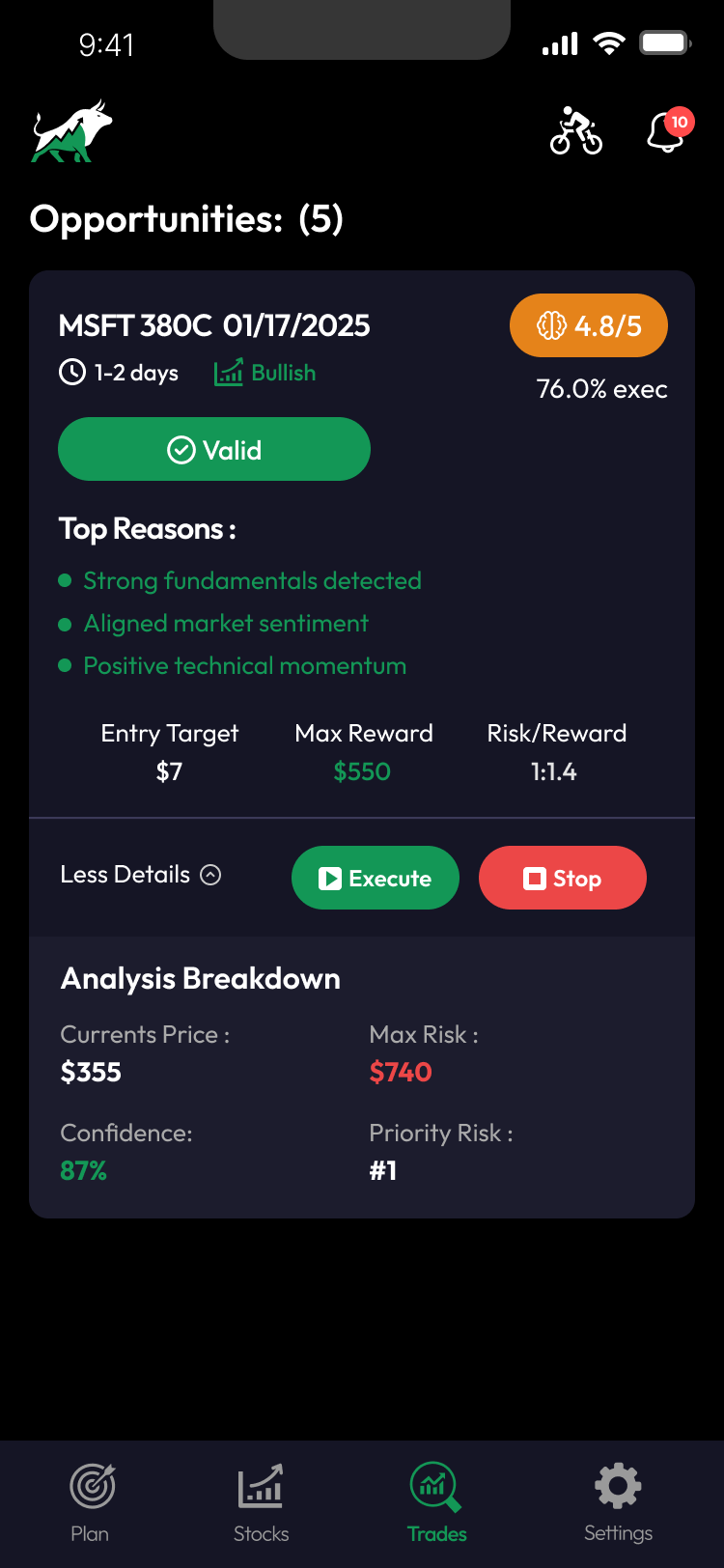 Trades Screen